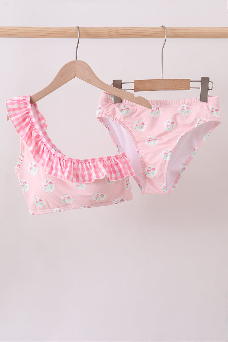 Pink rose ruffle 2pc women swimsuit - ARIA KIDS