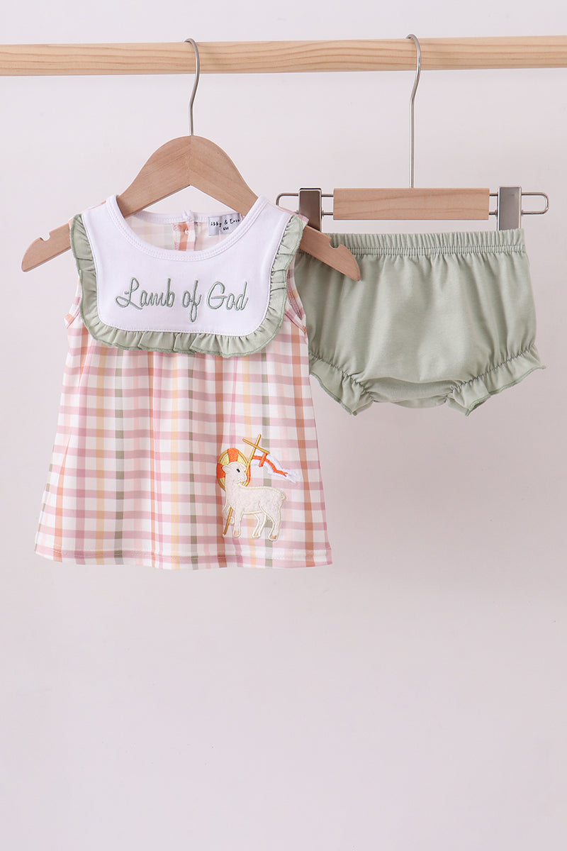 Lawb of god applique plaid bloomer set - ARIA KIDS