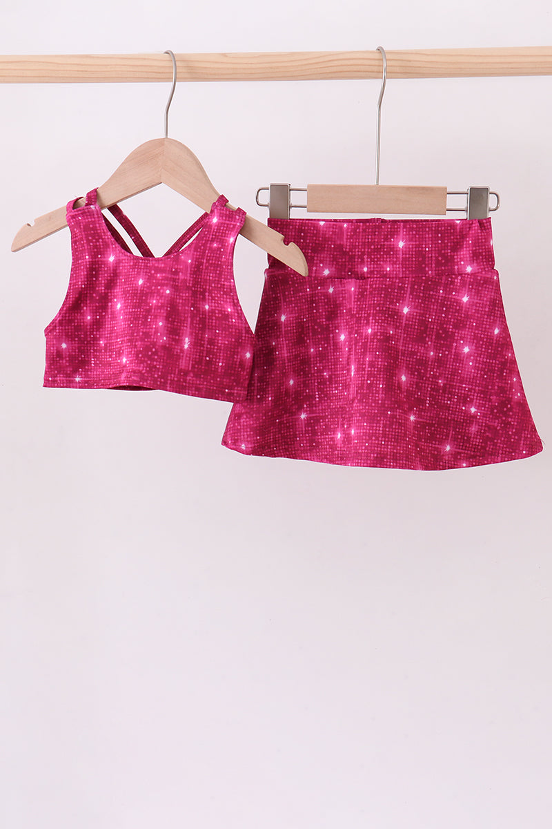 Wine red glitter skort set - ARIA KIDS