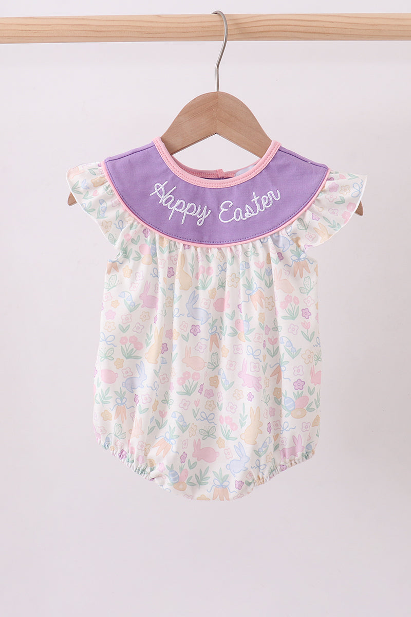 Purple floral happy easter embroidery bubble