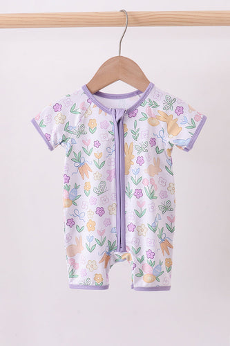 Purple floral print romper