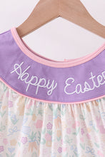 Purple happy easter floral embroidery dress