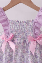 Purple floral smocked ruffle bubble