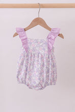 Purple floral smocked ruffle bubble