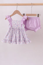 Purple floral smocked ruffle bloomer set