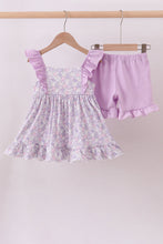 Purple floral smocked ruffle shorts set