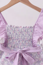 Purple floral smocked ruffle jumpsuit