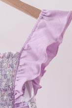 Purple floral smocked ruffle jumpsuit