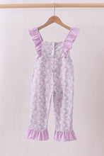 Purple floral smocked ruffle jumpsuit