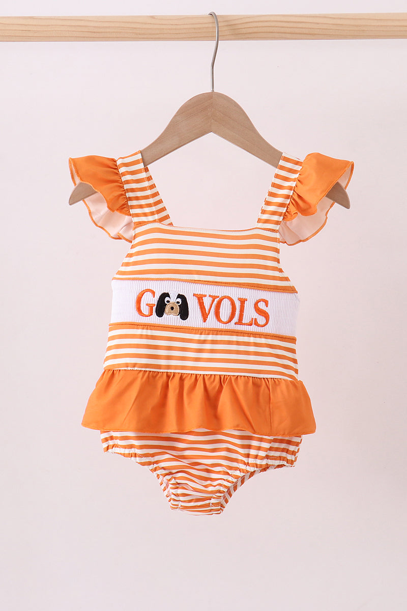 Tennessee Go vols smocked stripe swimsuit - ARIA KIDS