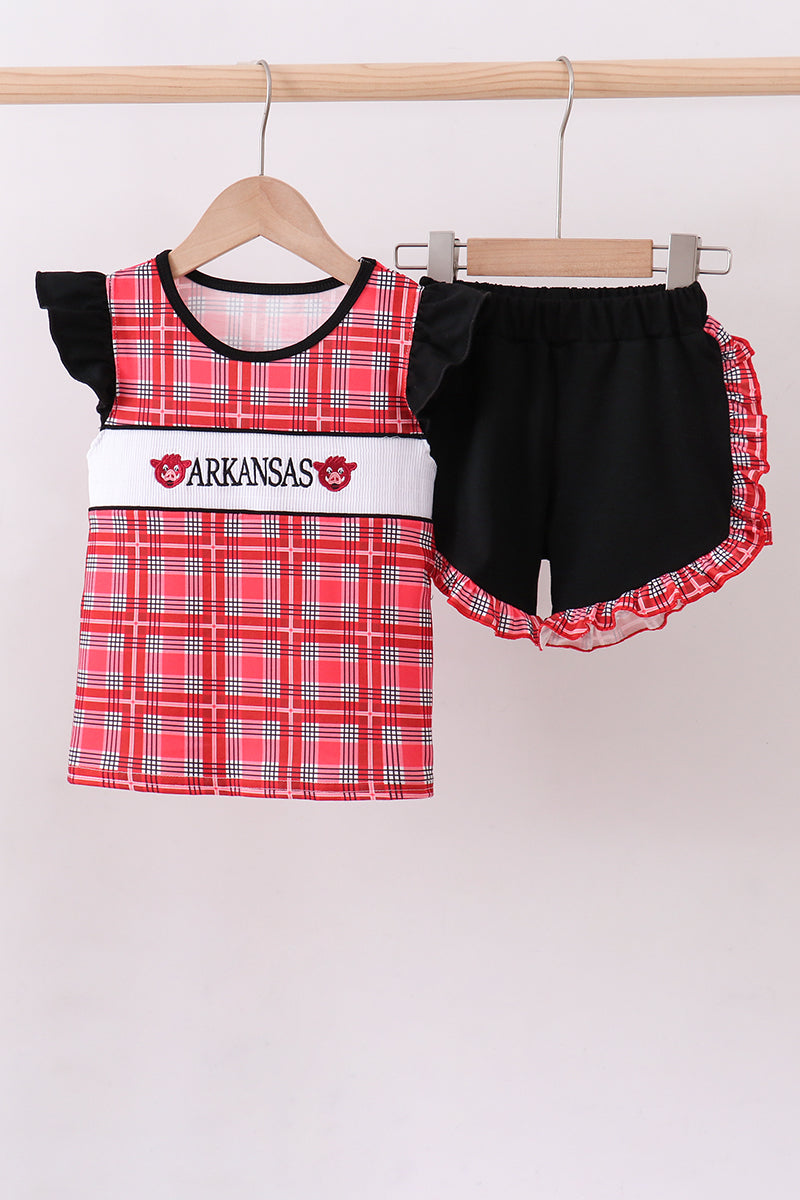 Arkansas smocked plaid ruffle shorts set - ARIA KIDS