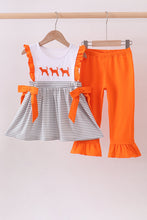 Orange Tennessee embroidery stripe ruffle pants set - ARIA KIDS