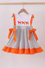 Orange Tennessee embroidery stripe ruffle dress - ARIA KIDS