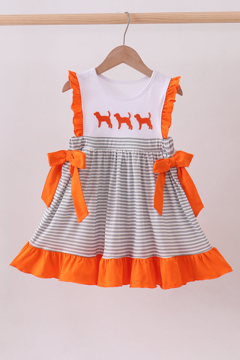 Orange Tennessee embroidery stripe ruffle dress - ARIA KIDS