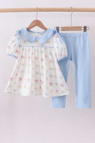 Blue floral bow pants set - ARIA KIDS