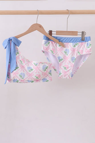 Blue bow floral women 2pc swimsuit - ARIA KIDS