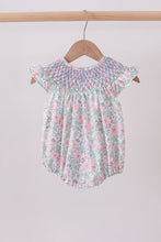 Green Floral Smocked Bubble