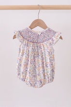 Purple Floral Smocked Ruffle Bubble - ARIA KIDS