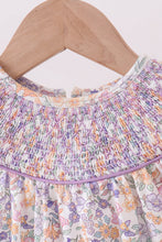 Purple Floral Smocked Ruffle Bubble - ARIA KIDS
