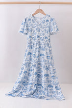 Blue beach sea smocked women dress - ARIA KIDS