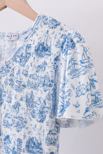 Blue beach sea smocked women dress - ARIA KIDS