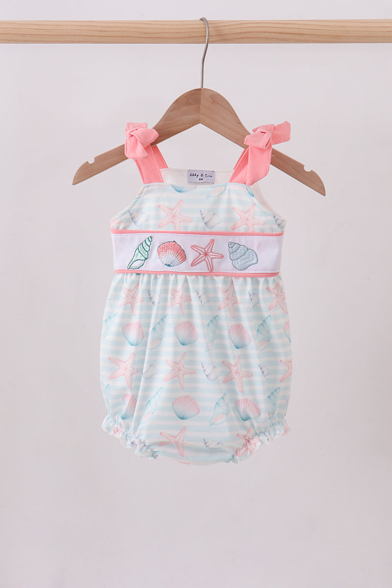 Pink shell starfish embroidery bow bubble - ARIA KIDS