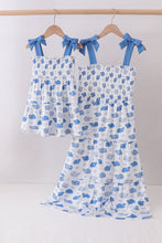 Blue whale smocked ruffle mom&me dress - ARIA KIDS