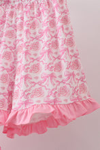 Pink floral print bow ruffle shorts set - ARIA KIDS