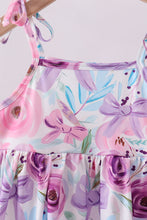 Purple floral print bow ruffle shorts set - ARIA KIDS