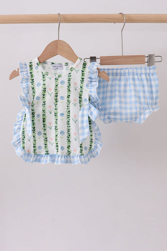 Green Floral Ruffle Bloomer Set - ARIA KIDS