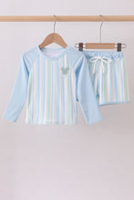 Blue character embroidery stripe long sleeve swimsuit - ARIA KIDS
