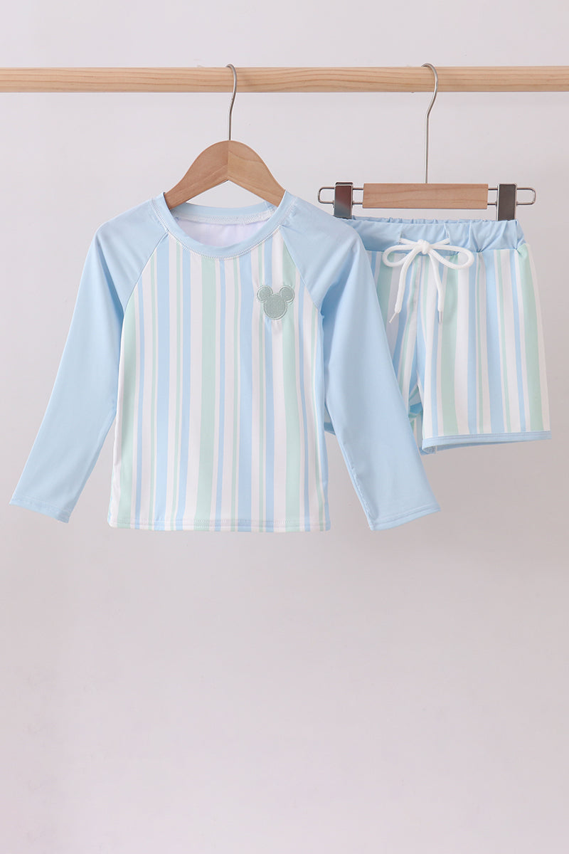 Blue character embroidery stripe long sleeve swimsuit - ARIA KIDS