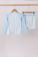 Blue character embroidery stripe long sleeve swimsuit - ARIA KIDS