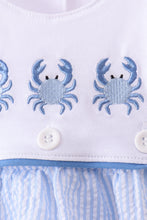 Blue Crab Embroidered Seersucker Bubble