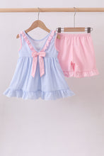 Blue Crab Embroidered Seersucker Ruffle Shorts Set