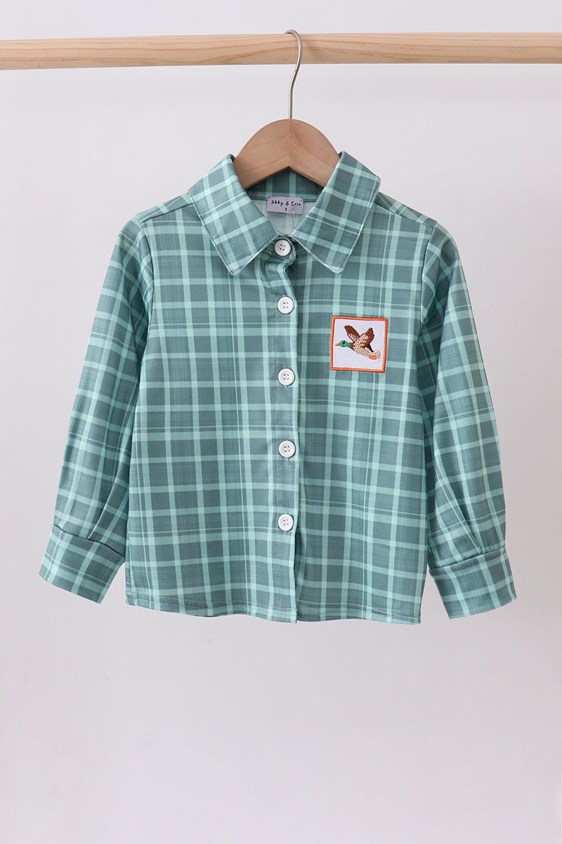 Duck embroidery button down plaid shirt - ARIA KIDS