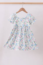Blue floral print ruffle mom&me dress
