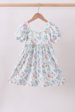 Blue floral print ruffle mom&me dress