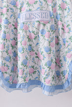 Blue floral blessed embroidery ruffle cover up