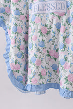 Blue floral blessed embroidery ruffle cover up
