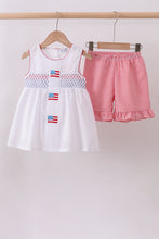 Pink flag smocked ruffle shorts set - ARIA KIDS