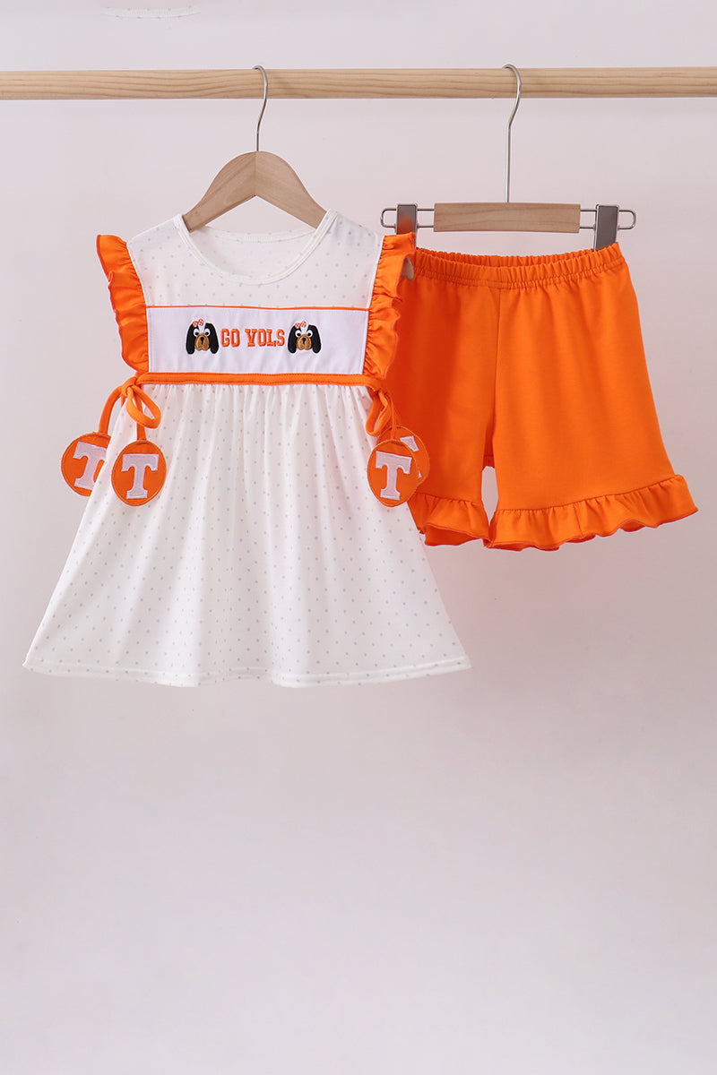 Tennessee go vols embroidery ruffle shorts set - ARIA KIDS