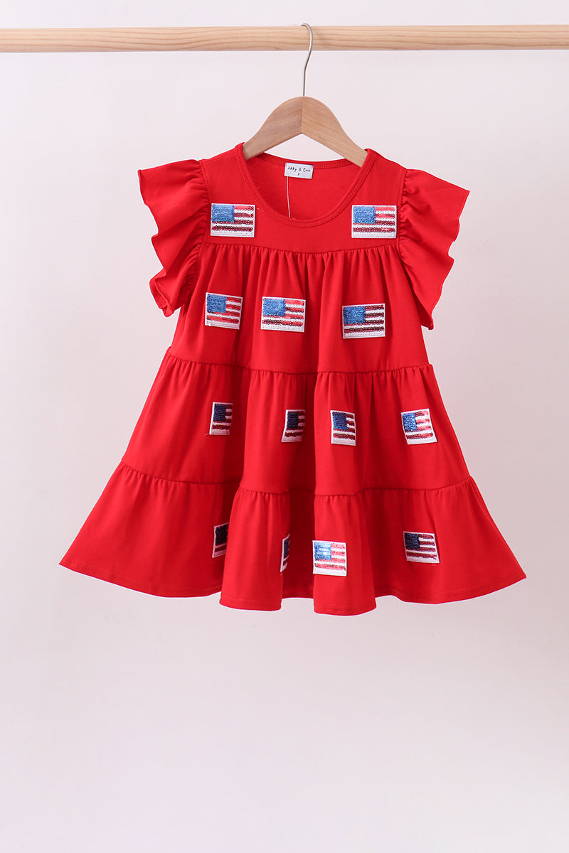 Red flag sequin tiered ruffle dress - ARIA KIDS