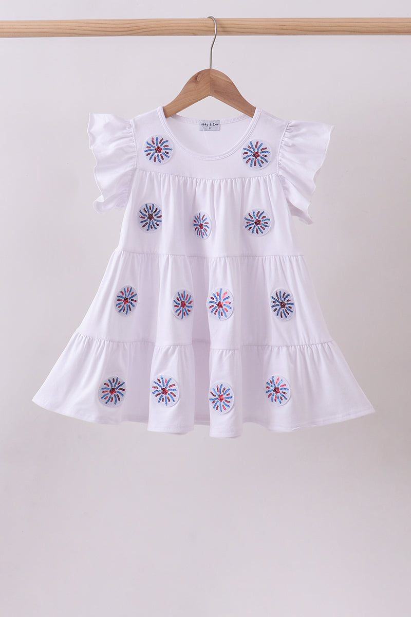 White fireworks sequin tiered ruffle dress - ARIA KIDS