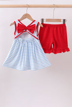 Red flag smocked stripe ruffle shorts set - ARIA KIDS
