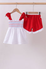 White smocked jacquard ruffle shorts set - ARIA KIDS
