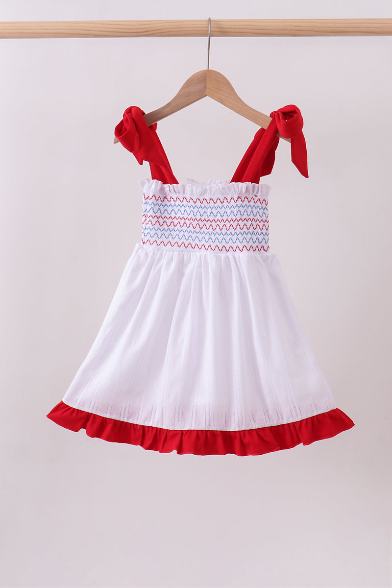 White smocked jacquard ruffle dress - ARIA KIDS