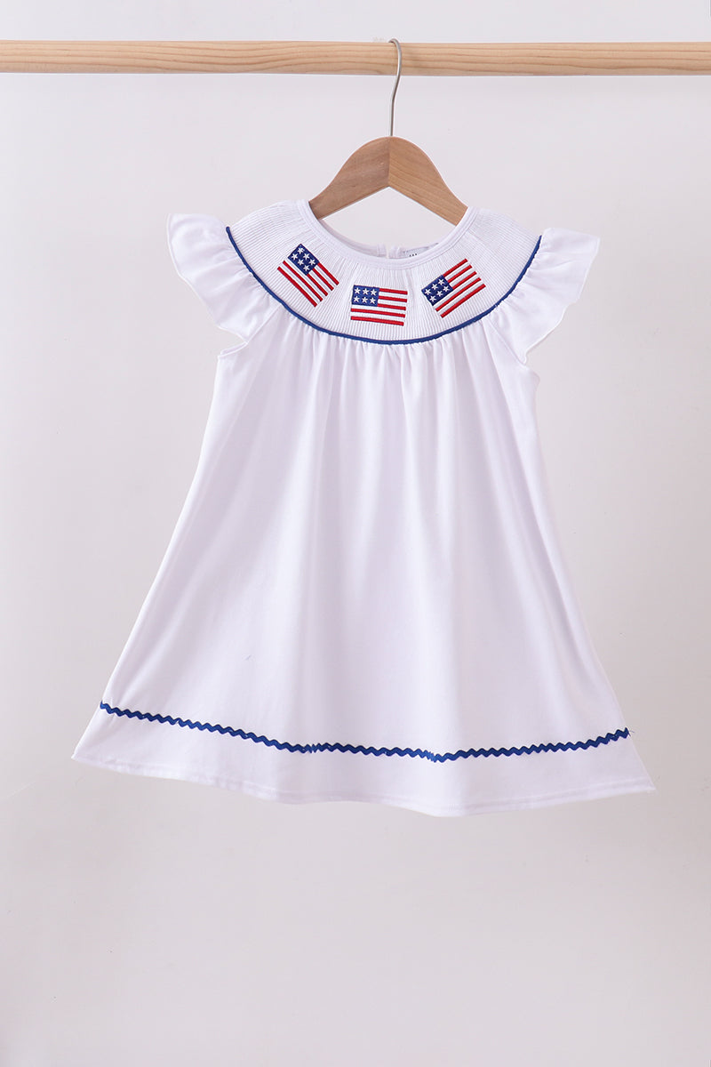 White flag smocked ruffle dress - ARIA KIDS
