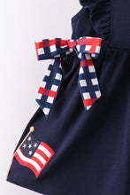 Navy flag applique gingham ruffle shorts set - ARIA KIDS