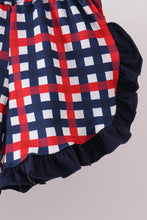 Navy flag applique gingham ruffle shorts set - ARIA KIDS